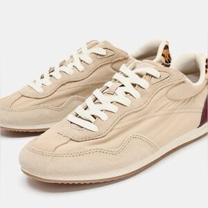 ZARA Soft Sneakers Animal Print Back Beige Lace-Up Size U.S. 9 NWT